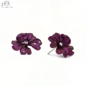 Hong Kong Fine Jewelry Wholesaler New Titanium Collection Purple Flower Design Natural Spinel Stud <b>Earrings</b> For Women Party Wear - Product Image 2