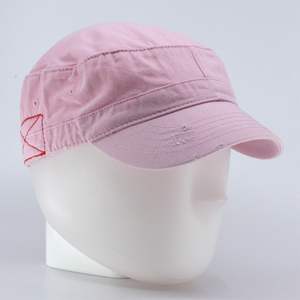 Unisex Pink Distressed Cadet <b>Cap</b> Flat Crown Washed Cotton Everyday Short Bill <b>Vintage</b> Style Breathable Baseball <b>Cap</b> - Product Image 4