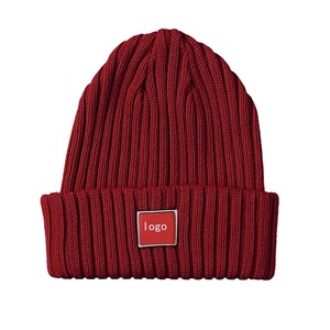 2022 Fashion Leather Label Solid Color Winter Knitted Wool Hats Custom Warm <strong>Black</strong> <strong>Beanies</strong> for <strong>Women</strong> and Men - Product Image 2