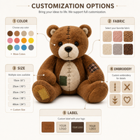 Peluches personnalisées OEM, ours en peluche brun à patchs, jouet en peluche, poupée ours douce personnalisée, jouets en polyester pour enfants, vente en gros CE