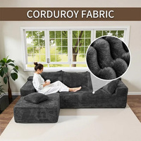 Canapé modulaire d'angle noir avec accoudoirs élargis, coussins amovibles, canapé sectionnel moderne pour salon
