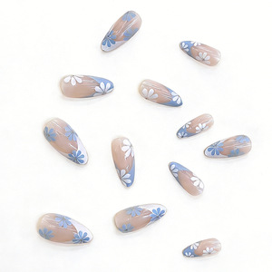 Faux ongles en amande style <span class=keywords><strong>français</strong></span>, personnalisés, professionnels, avec pétales colorés, emballage en boîte, colle pour doigts, vente en gros - Product Image 4