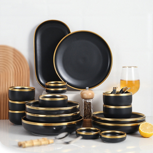 Utensilio de cocina de cerámica de porcelana blanca con borde dorado de lujo de alta calidad, plato, cuenco, Kits completos, juego de <span class=keywords><strong>vajilla</strong></span> - Product Image 2