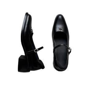 Bailarinas de estilo inglés con punta cerrada y boca poco profunda para mujer, retro, tacón grueso, hebilla única, cuero genuino, impermeables, ligeras - Product Image 6