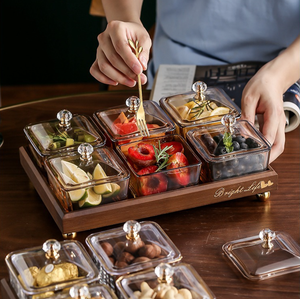 <span class=keywords><strong>Assiette</strong></span> à Collation de Luxe <span class=keywords><strong>en</strong></span> Bois de Bambou avec Couvercle, Compartiments pour Fruits Secs, Ingrédients, Sauce Fondue et Assaisonnement <span class=keywords><strong>en</strong></span> <span class=keywords><strong>Verre</strong></span> - Product Image 5