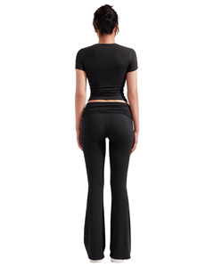 Vente en gros Ensemble yoga gym mode sans couture pour <span class=keywords><strong>femme</strong></span> Haut court <span class=keywords><strong>fitness</strong></span> décontracté manches courtes <span class=keywords><strong>femme</strong></span> sport pantalon évasé leggings - Product Image 6