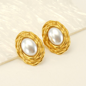 ZOGXIN Gold Plated Pearl Stud Earrings Geometric Design For Women Party Jewelry - Product Image 2