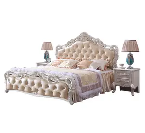 除草性感卧室家具皮革雕花木床框架古董土耳其风格 vip 卧室套装家具