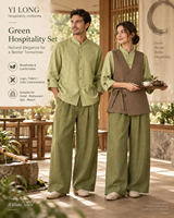 Veste de chef Yilong légère en sergé, manches longues, fermeture boutonnée, respirante, uniforme de cuisine, coupe simple et ample, pour restaurant et restauration