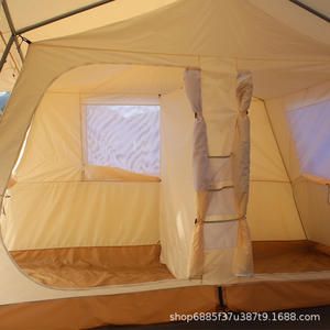 Tente de camping extérieure 6-8 personnes beige, grand espace, imperméable, tissu polyester-coton, poteaux en fer, intérieur en tissu Oxford - Product Image 1