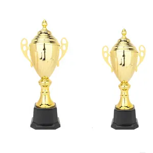 custom gold plastic figurine and metal replica trophy cup for soccer games cup