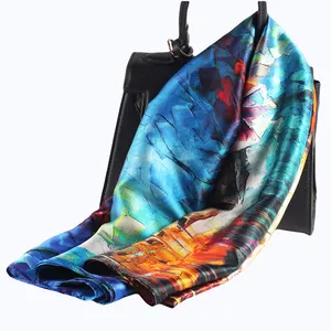 Love by the Lake HD Custom High Quality Fashion Square Scarf Printed Silk Neck Scarves Head Wrap Women Pure Silk Hair Scarves