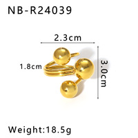 Stainless Steel Cluster Rings 18K Gold Plated Adjustable Ball Ring Accessory Opening Size Minimalist Stackable Finger Ring