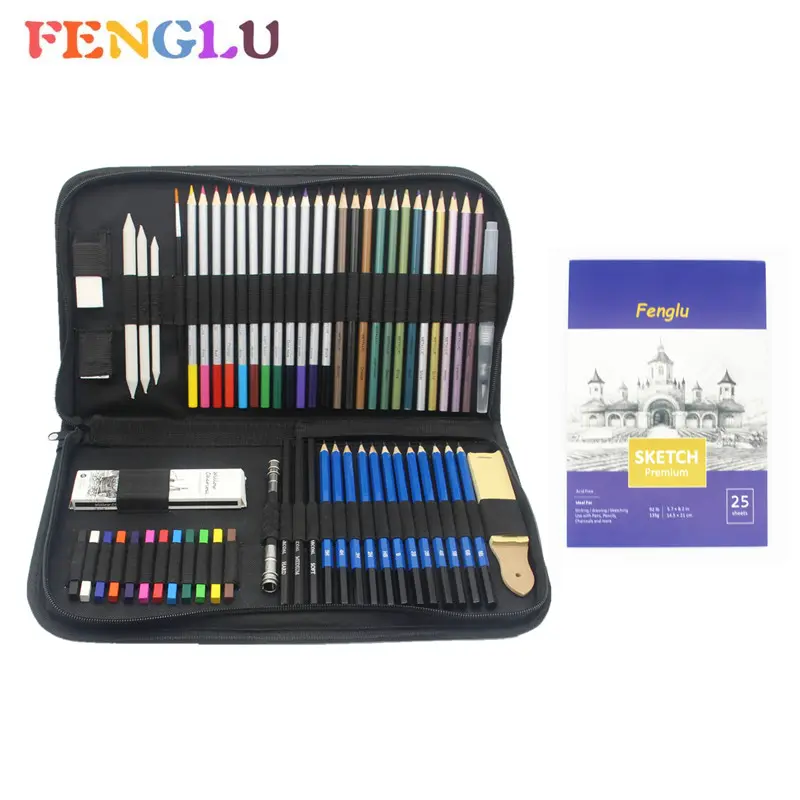 66 peças esboço art set kit de desenho esboço sketchbook aquarela lápis de cor metálico para o artista escola estudante