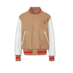 Blouson universitaire d'hiver personnalisable pour homme, style vintage, col montant, logo frontal, en polaire, décontracté, avec manches en PU - Product Image 6