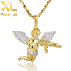 Collares con Colgante de Oro y Diamantes de Ángel Vengador con Pistola, Joyería Punk de Hip Hop para Hombres - Product Image 6