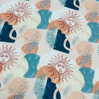 Tissu Popeline Imprimé Personnalisé Motif Lune et Soleil Mythologie Grecque pour Vêtements Décontractés, Doublures et Costumes