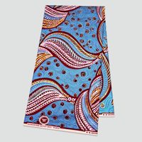 Kain Ankara Afrika Gaya Belanda Motif Daun Biru Berputar, Kain Katun Wax untuk Pembuatan Pakaian Wanita