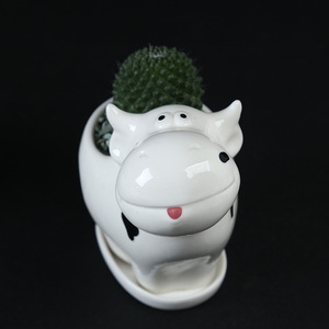 Pot <span class=keywords><strong>de</strong></span> fleurs créatif en céramique HY2 en forme <span class=keywords><strong>de</strong></span> vache avec <span class=keywords><strong>plateau</strong></span>, différentes tailles, décoration <span class=keywords><strong>de</strong></span> bureau - Product Image 5