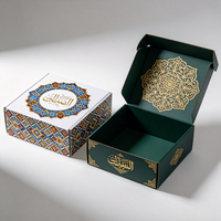 Caja de Regalo de Cartón Corrugado con Diseño Personalizado, Logotipo Personalizado, Color Verde Premium, Patrón Mandala con Lámina Dorada, Venta al Por Mayor