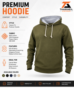 Sweat-shirt à capuche vert pour homme, coupe classique, en coton French Terry, décontracté, avec poche et cordon de serrage, pour l'automne - Product Image 4
