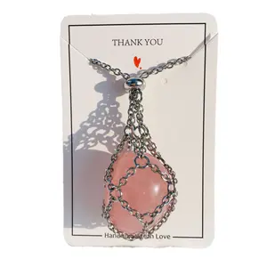 Handgeweven Zilveren Kleur Schakelketting Rvs Steel Crystal Kooi Kettinghouder