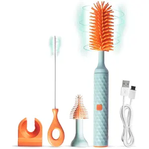 New Hot Trending 3In1 Nordic Style Small Travel Baby Multipurpose Silicone Cordless Electric Bottle Cleaning Brush