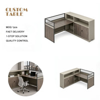 Poste de travail commercial moderne avec structure en bois, meuble à tiroirs, cloison d'intimité et aménagement flexible – Mobilier de bureau