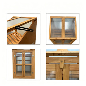 3 Tiers <strong>Mini</strong> Polycarbonate Panels Grow House Hardwood Cold Frame Double Door Mni <strong>Wooden</strong> <strong>Greenhouse</strong> with 3 Slated Shelves - Product Image 3