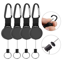 Mousqueton porte-clés multi-outils robuste avec support de badge et attache câble en acier, pour sports de plein air, en acier inoxydable noir