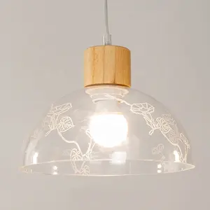 Lampu gantung kaca modern kayu, lampu gantung Restoran Nordik desain baru 2024