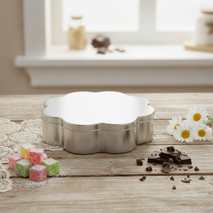 Caja de lata con forma de Margarita 2,5 LT Caja de metal con forma de margarita para chocolate con delicias turcas 255x255mm x H60 mm 2,50 LT Tapa deslizante - Product Image 3