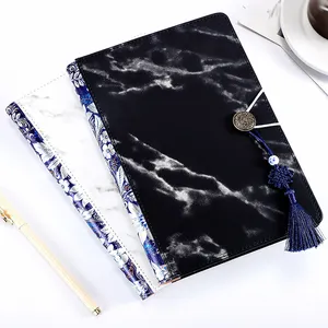 Luxury surface custom logo retro stitching spliced marbling PU leather diary business A5 hardcover notebook