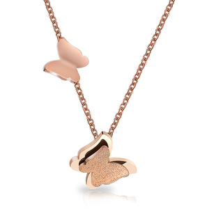 Collier papillon en acier inoxydable, double couche, pendentif givré de 14 mm, chaîne de clavicule, bijoux à porter au quotidien, cadeau - Product Image 4