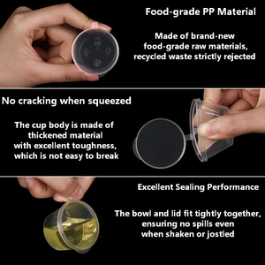 Conteneurs jetables en plastique pour sauce à salade à emporter de Xiamen avec couvercle à charnière 1 oz 1,5 oz 2 oz 4 oz Gobelets en plastique pour sauce Collations - Product Image 2
