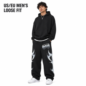 Pantalones Deportivos para Hombre de Alta Calidad con Logotipo de Llama Plateada, Impresión DTG Profesional, Felpa Gruesa, Venta al Por Mayor Directa de Fábrica - Product Image 1