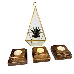 Wooden Rectangle Handmade Eco-Friendly Durable <b>Tea</b> Light Holder with Gold Frame Terrarium for Christmas Home Decoration - Product Image 4