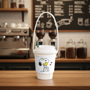 Reusable Canvas Water Bottle Storage <b>Bag</b> with Custom Printing Portable Case Holder Milk Tea Featuring Animal Prints Long Ribbon - Product Image 1