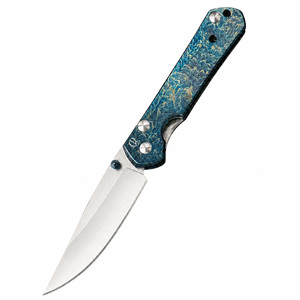 Coltello Pieghevole Professionale <span class=keywords><strong>in</strong></span> Acciaio 14C28N con Manico <span class=keywords><strong>in</strong></span> Titanio Anodizzato Blu, Sottile Coltello Tascabile EDC, Strumento Tattico per Esterni, Supporto OEM - Product Image 1