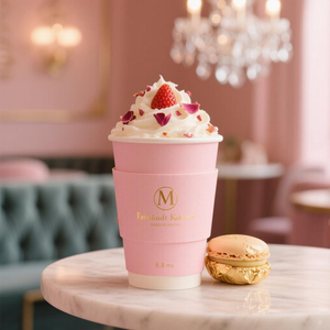 Customized 90 Caliber Double Wall Food Grade Kraft <strong>Paper</strong> <strong>Cups</strong> 8-12oz <strong>Pink</strong> with Printed Logo &amp; Eco-Friendly Hot Stamping Lids - Product Image 3