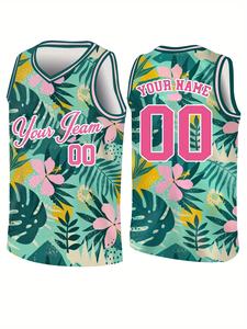 2025 定制男士篮球球衣 印花篮球服 网布热带夏威夷植物正品篮球球衣衬衫背心 - Product Image 4