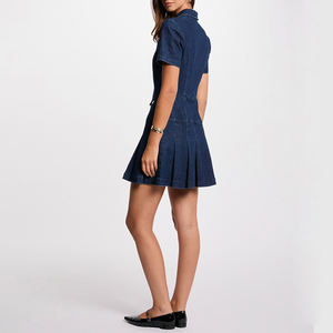 <span class=keywords><strong>Abito</strong></span> Mini a Linea A con Bottoni Frontali e Pieghe, Tasche Laterali, Vestito Casual da Donna in <span class=keywords><strong>Denim</strong></span> a Maniche Corte con Colletto a Risvolto - Product Image 4