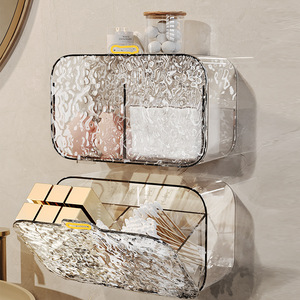 Wall Mounted Storage <b>Box</b> Transparent With Compartments For Bathroom <b>Makeup</b> Organizer Gold And Silver Color - Product Image 1