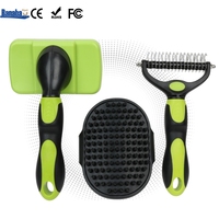 Kit de toilettage professionnel portable 3 pièces pour animaux de compagnie : brosse lissante autonettoyante et râteau à poils morts pour chiens et chats
