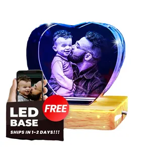 3D Crystal Photo Frame Free LED Base Personalized Laser Etched Picture Dad Mom Women Anniversary Engraved Crystal Trophy Medal