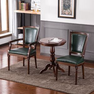 Silla de Comedor de Estilo Francés con Respaldo Redondo, Tapicería de Cuero PU y Estructura de Madera Sólida, Diseño Antiguo para Apartamentos y Villas - Product Image 2