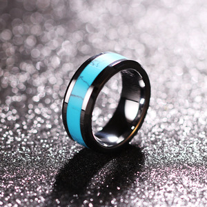 Stainless Steel <b>Turquoise</b> <b>Ring</b> 8mm Geometric Channel Setting Gift Jewelry - Product Image 2