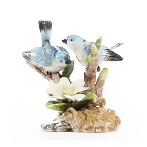 Figuras de cerámica 3D de pájaros azules, decoración para el hogar, manualidades, colección de adornos de porcelana