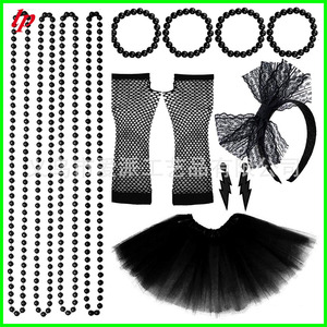 Ensemble de costumes de fête néon des années 80, jupe tutu, gants, perles, boucles d'oreilles, bandeau, accessoire de robe pour femmes - Product Image 4