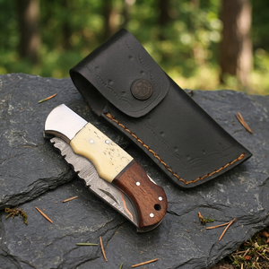 High Quality Copper Damascus Steel Folding Blade Pocket <b>Knife</b> Wholesale Factory Rates wood Handle Tactical Application - Product Image 3